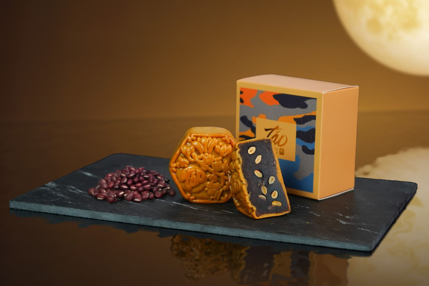 Red Bean with Nuts Baked Mooncake